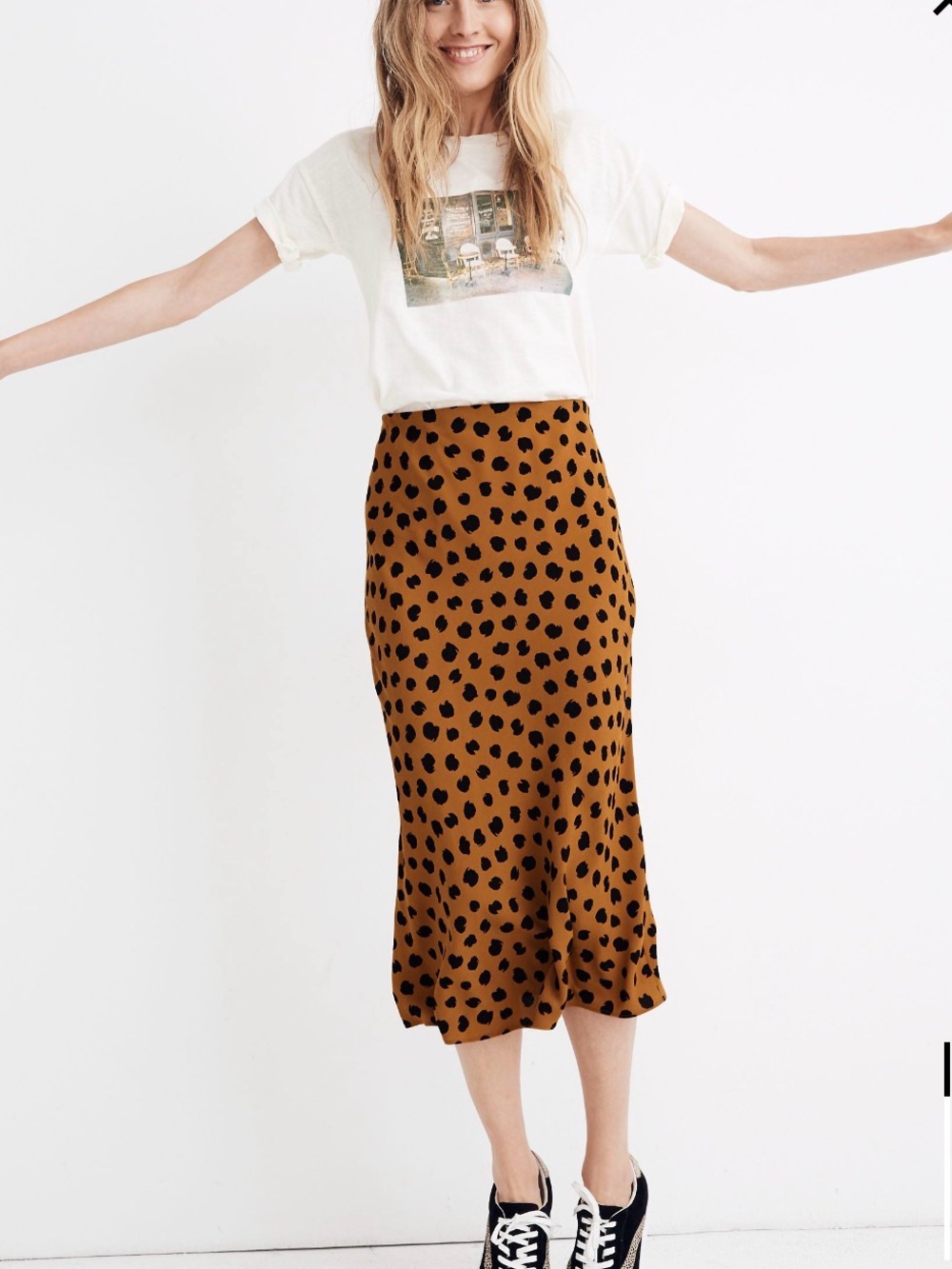 Madewell Women’s Brown Polka Dot Midi Skirt